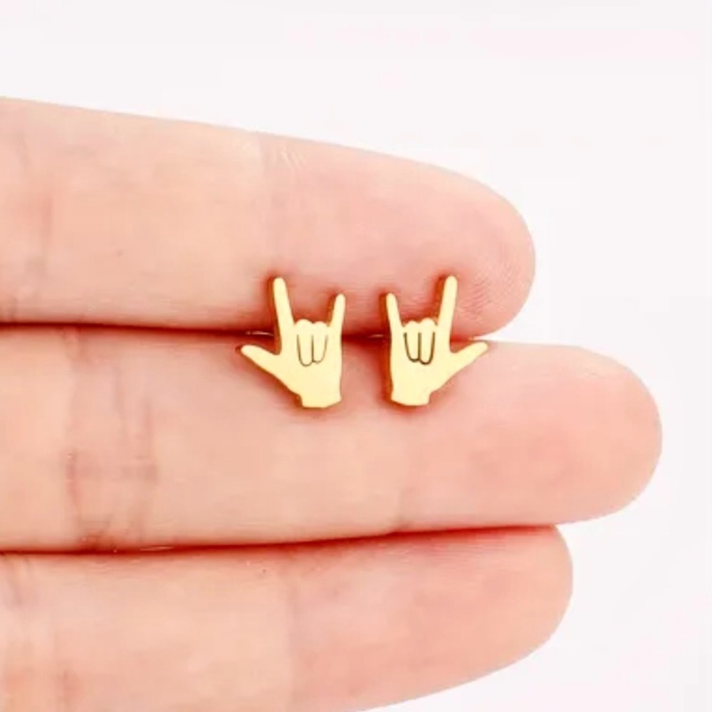 BOGO! I Love You hand sign Earrings in Gold color - NEW Boutique
